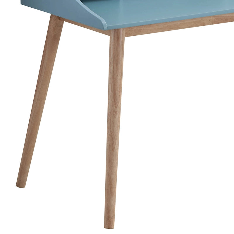 Mid-Century Modern Writing Desk with Hutch Shelves and Solid Wood Legs