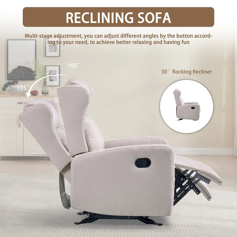 Modern Rocking Recliner Chair with Adjustable Backrest and Lumbar Support