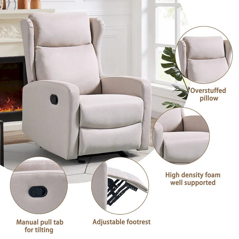 Modern Rocking Recliner Chair with Adjustable Backrest and Lumbar Support