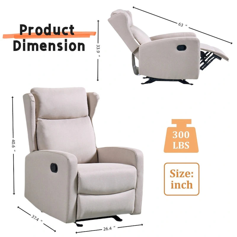 Modern Rocking Recliner Chair with Adjustable Backrest and Lumbar Support
