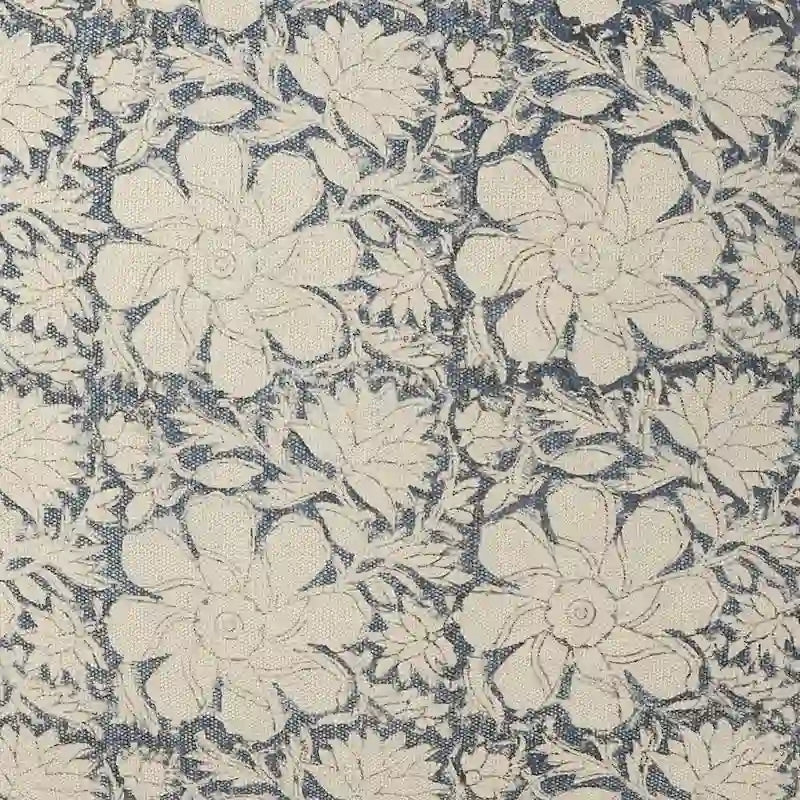 Navy Blue and White Floral Square Pouf Ottoman
