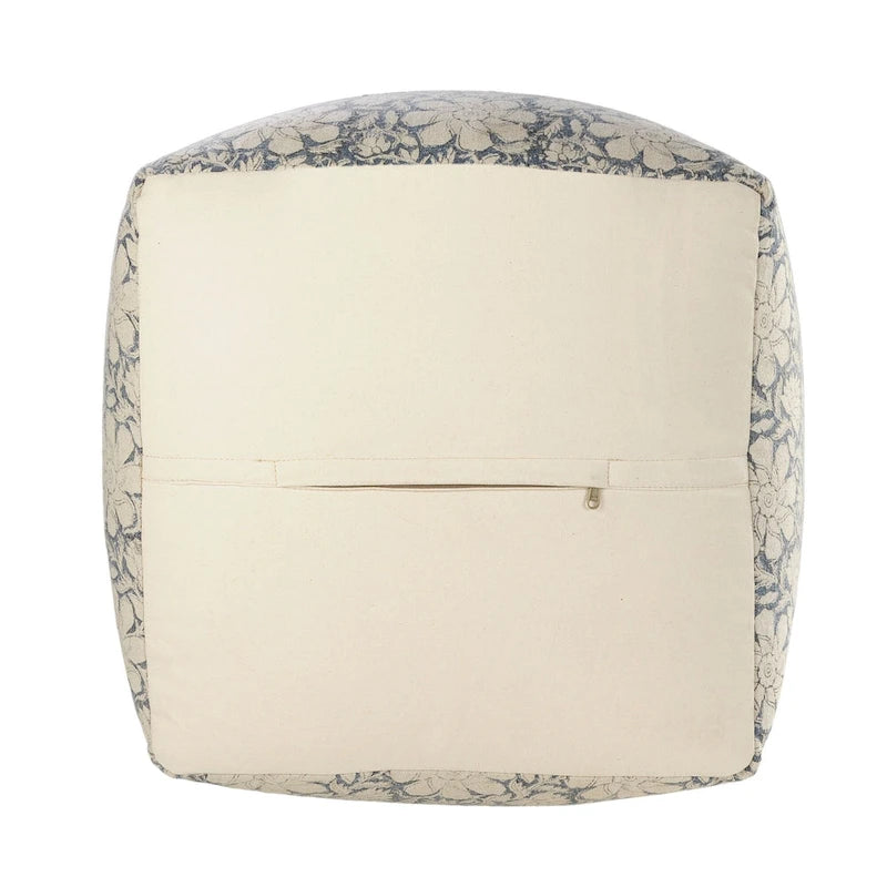 Navy Blue and White Floral Square Pouf Ottoman