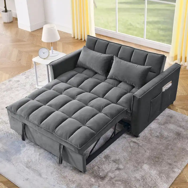 Modern Convertible Sofa Bed with Adjustable Backrest and Storage Pouches