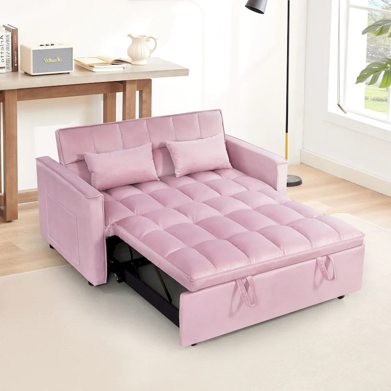 Modern Convertible Sofa Bed with Adjustable Backrest and Storage Pouches