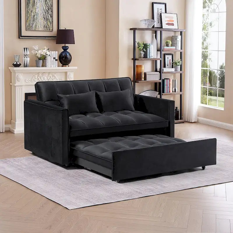 Modern Convertible Sofa Bed with Adjustable Backrest and Storage Pouches