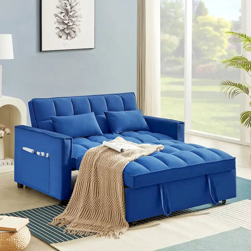 Modern Convertible Sofa Bed with Adjustable Backrest and Storage Pouches