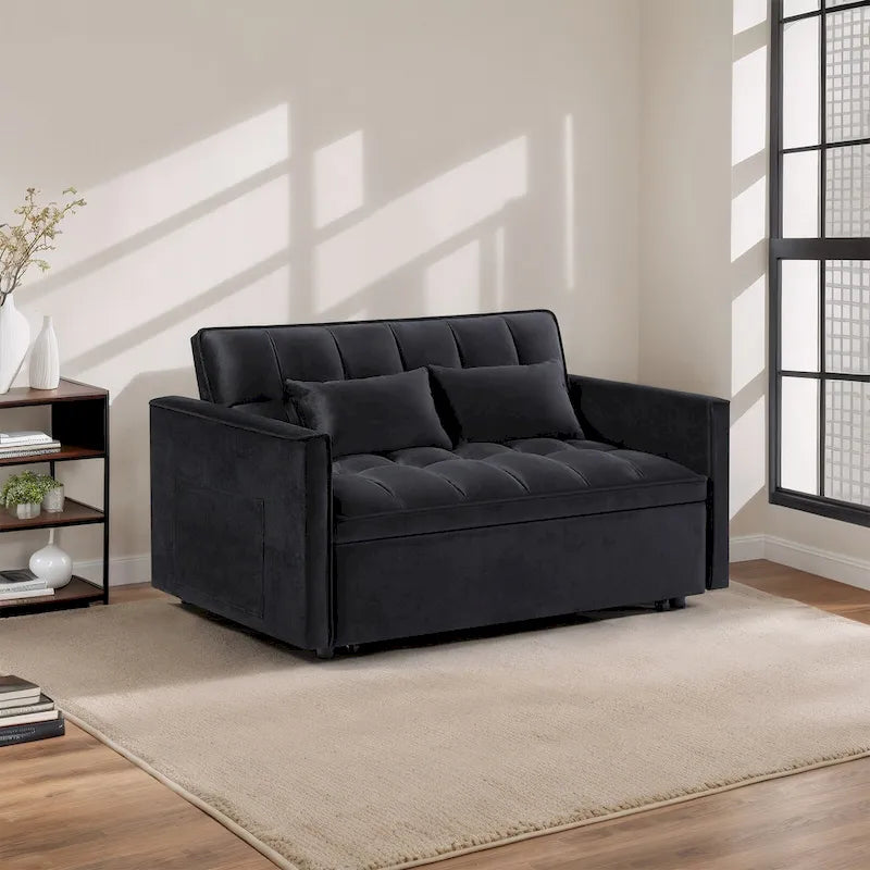 Modern Convertible Sofa Bed with Adjustable Backrest and Storage Pouches