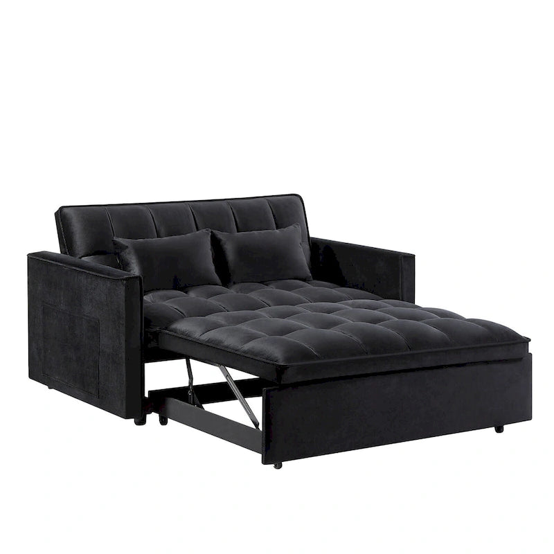 Modern Convertible Sofa Bed with Adjustable Backrest and Storage Pouches