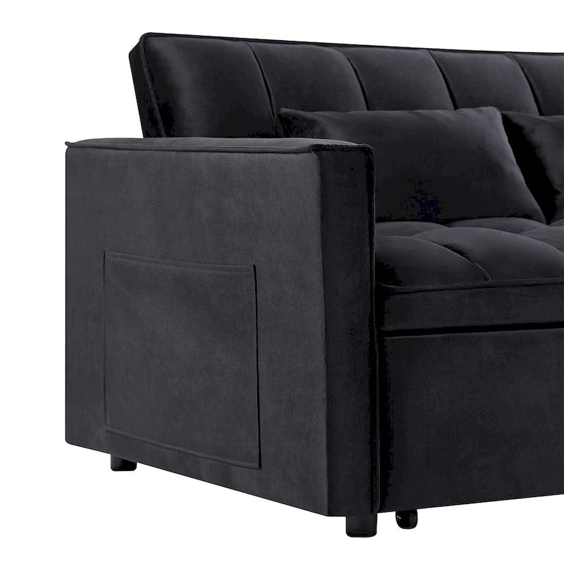 Modern Convertible Sofa Bed with Adjustable Backrest and Storage Pouches