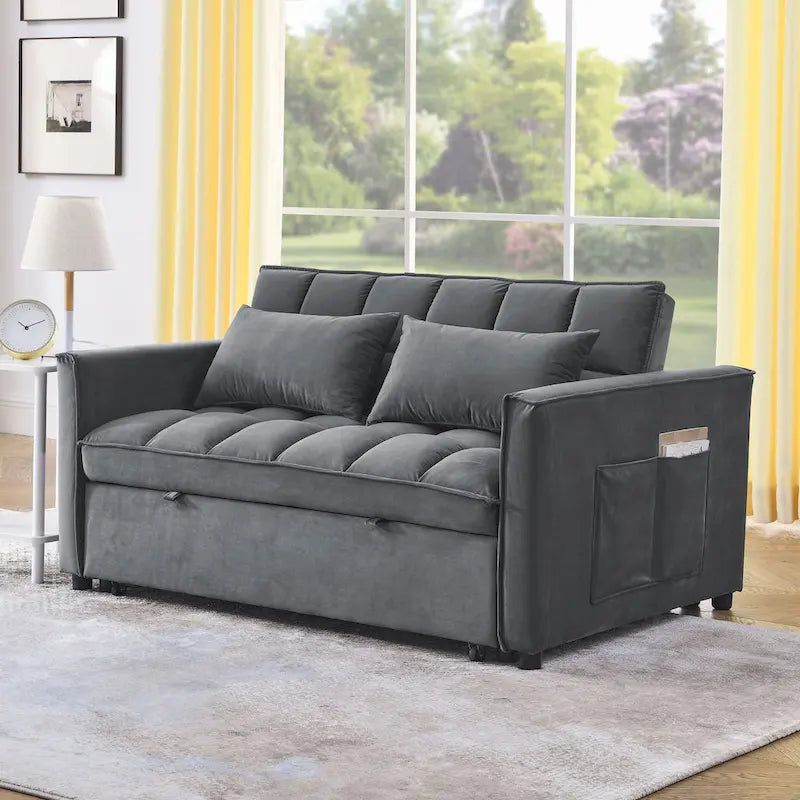 Modern Convertible Sofa Bed with Adjustable Backrest and Storage Pouches