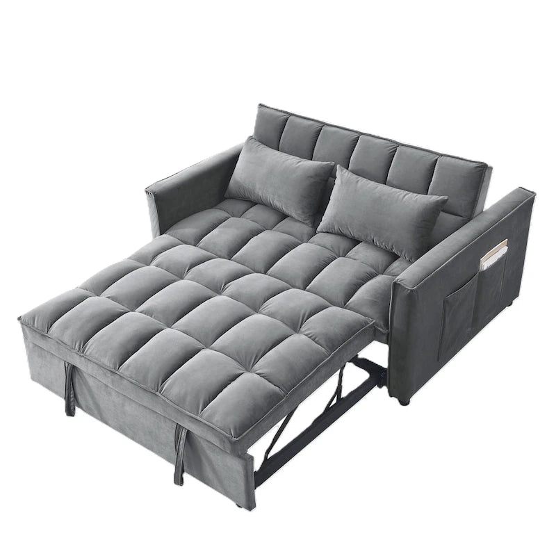 Modern Convertible Sofa Bed with Adjustable Backrest and Storage Pouches