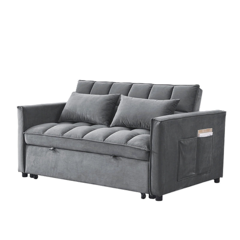Modern Convertible Sofa Bed with Adjustable Backrest and Storage Pouches
