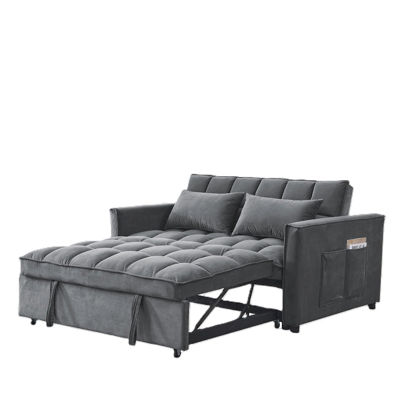 Modern Convertible Sofa Bed with Adjustable Backrest and Storage Pouches