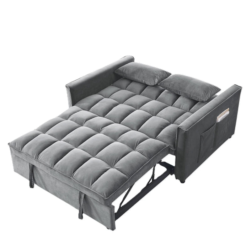 Modern Convertible Sofa Bed with Adjustable Backrest and Storage Pouches