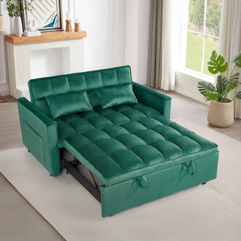 Modern Convertible Sofa Bed with Adjustable Backrest and Storage Pouches