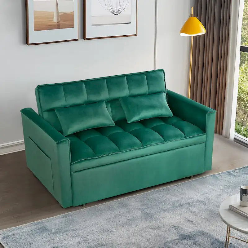 Modern Convertible Sofa Bed with Adjustable Backrest and Storage Pouches