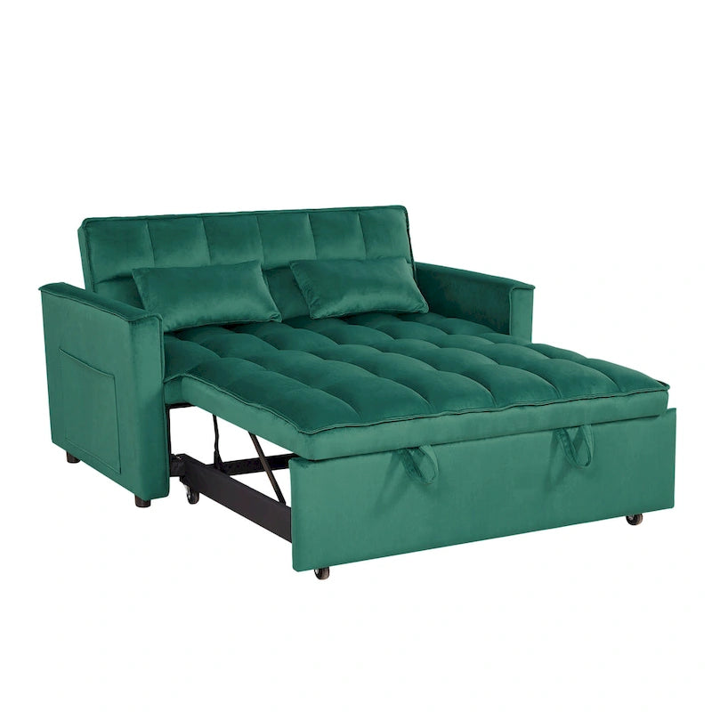 Modern Convertible Sofa Bed with Adjustable Backrest and Storage Pouches