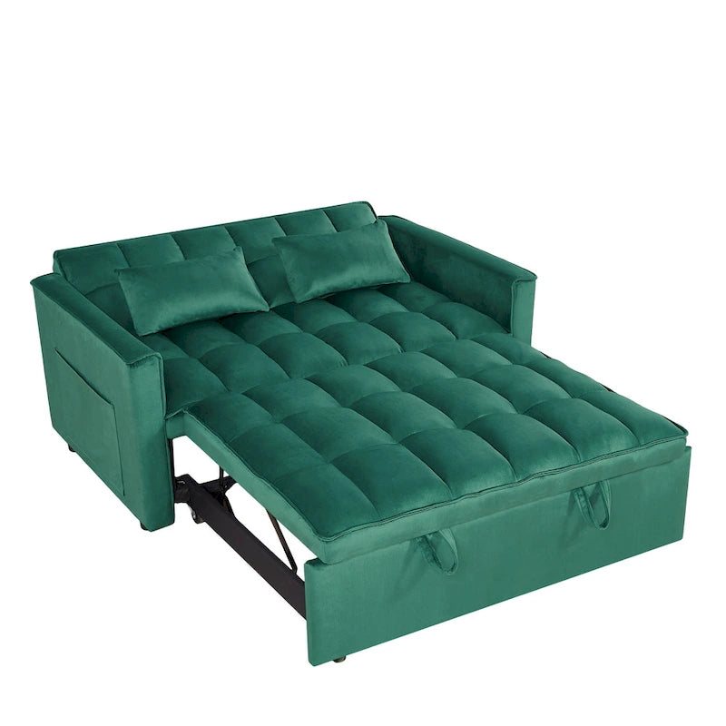Modern Convertible Sofa Bed with Adjustable Backrest and Storage Pouches