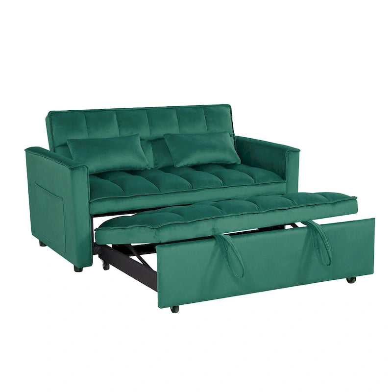 Modern Convertible Sofa Bed with Adjustable Backrest and Storage Pouches
