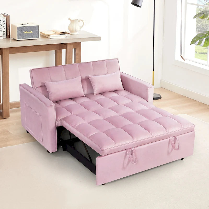 Modern Convertible Sofa Bed with Adjustable Backrest and Storage Pouches