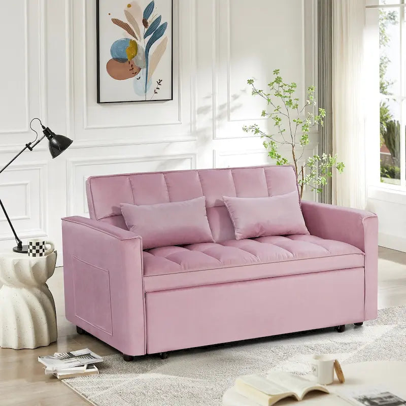 Modern Convertible Sofa Bed with Adjustable Backrest and Storage Pouches