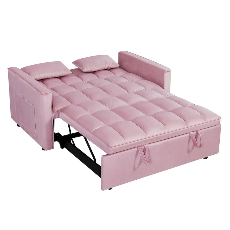 Modern Convertible Sofa Bed with Adjustable Backrest and Storage Pouches