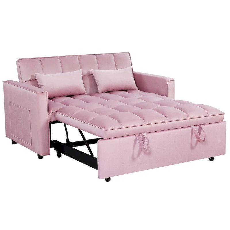 Modern Convertible Sofa Bed with Adjustable Backrest and Storage Pouches