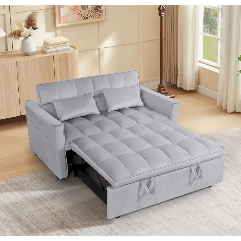 Modern Convertible Sofa Bed with Adjustable Backrest and Storage Pouches