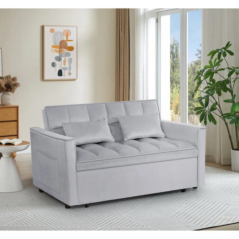 Modern Convertible Sofa Bed with Adjustable Backrest and Storage Pouches