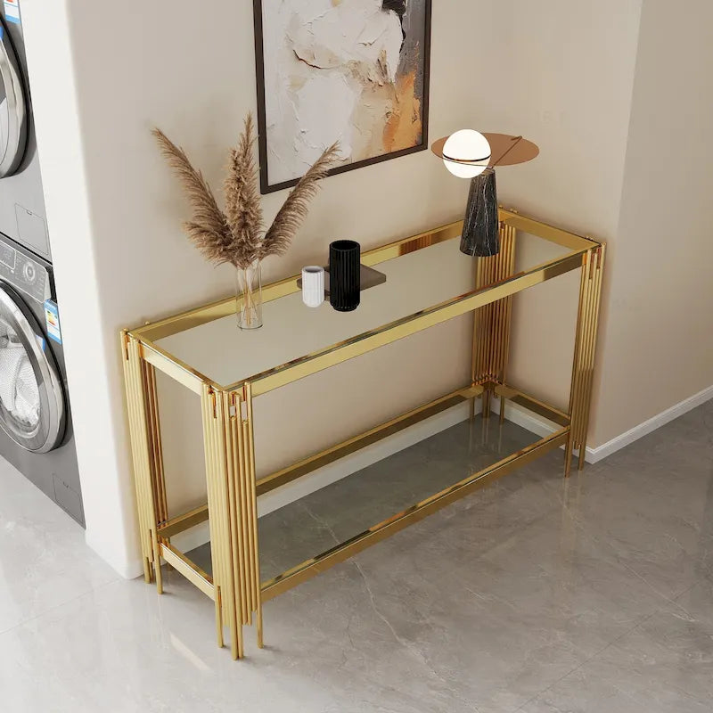 Sophisticated Double-Layer Tempered Glass Console Table