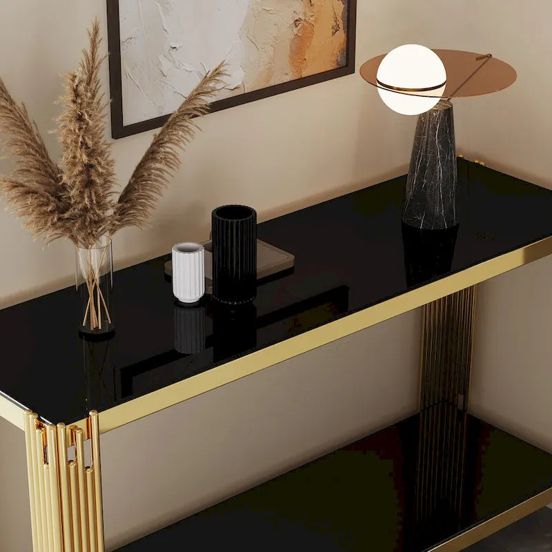 Sophisticated Double-Layer Tempered Glass Console Table