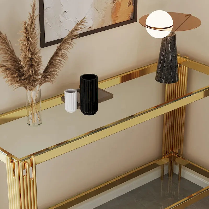 Sophisticated Double-Layer Tempered Glass Console Table