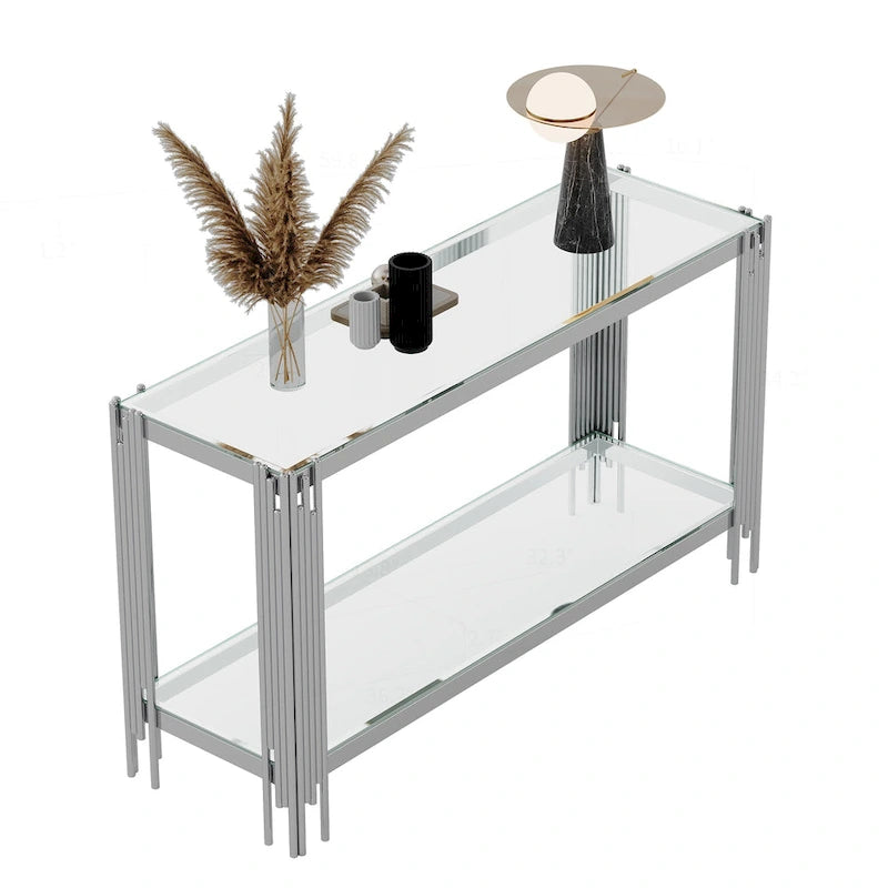 Sophisticated Double-Layer Tempered Glass Console Table