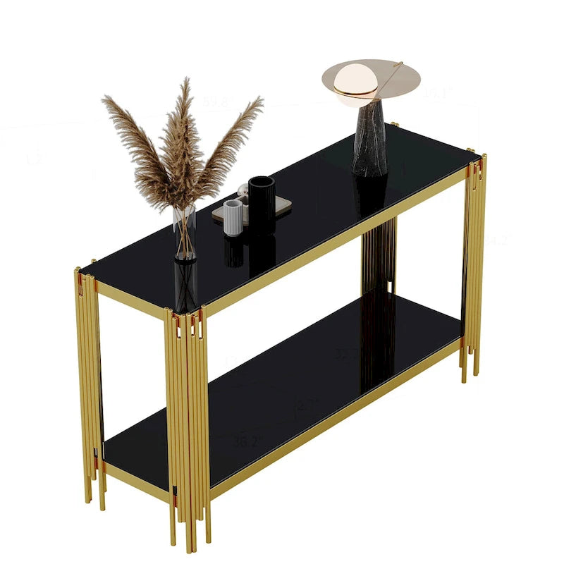 Sophisticated Double-Layer Tempered Glass Console Table