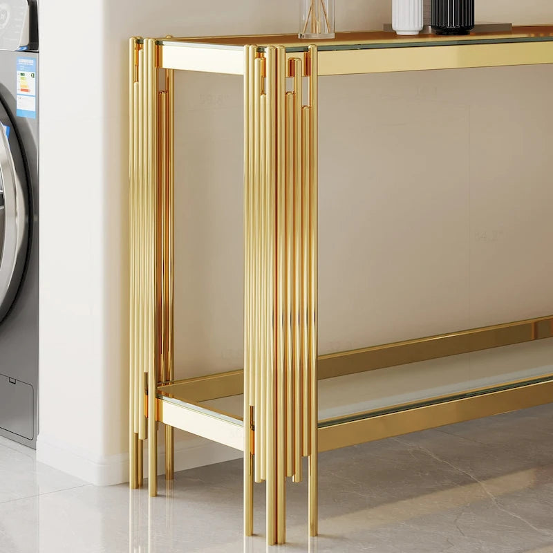 Sophisticated Double-Layer Tempered Glass Console Table