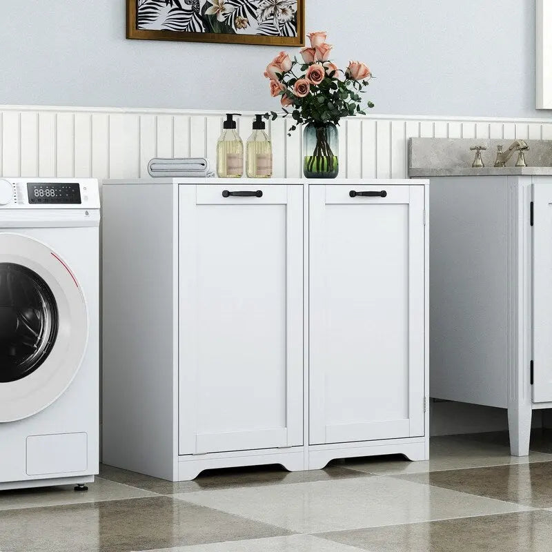 Freestanding Bathroom Cabinet with Shelves and Tilt-Out Laundry Hamper