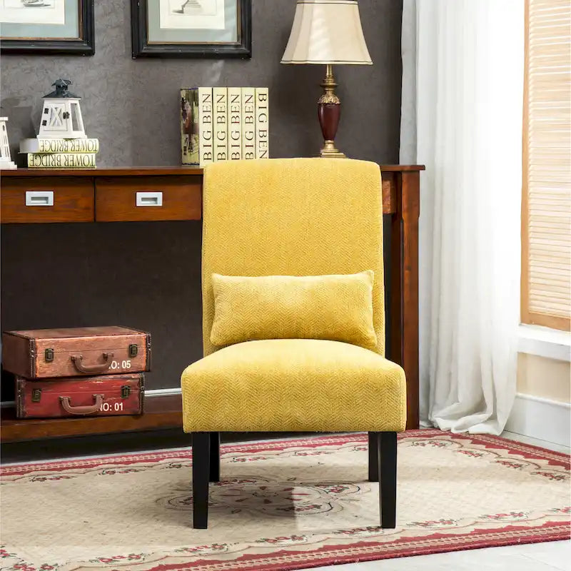 Modern Armless Upholstered Accent Chair with Pillow and Tapered Legs