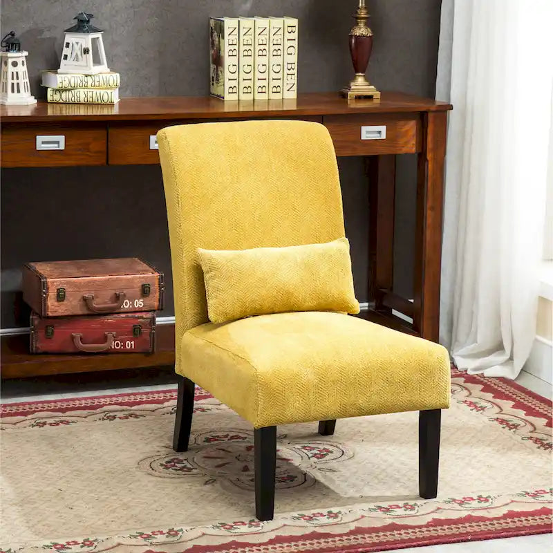 Modern Armless Upholstered Accent Chair with Pillow and Tapered Legs