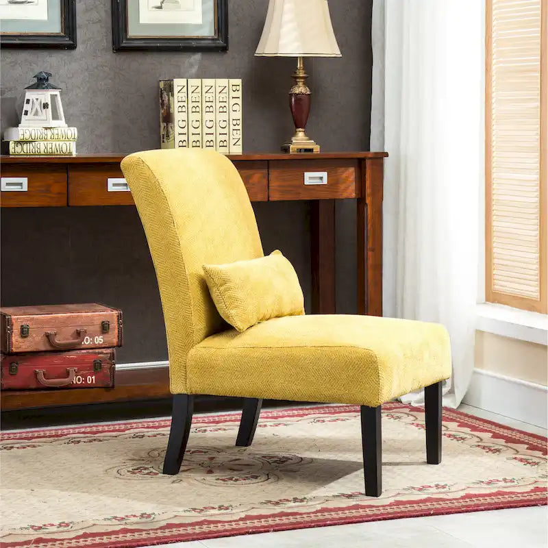 Modern Armless Upholstered Accent Chair with Pillow and Tapered Legs