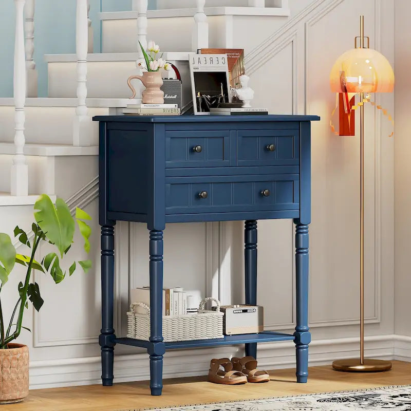Classic Console Table with Three Storage Drawers and Bottom Shelf