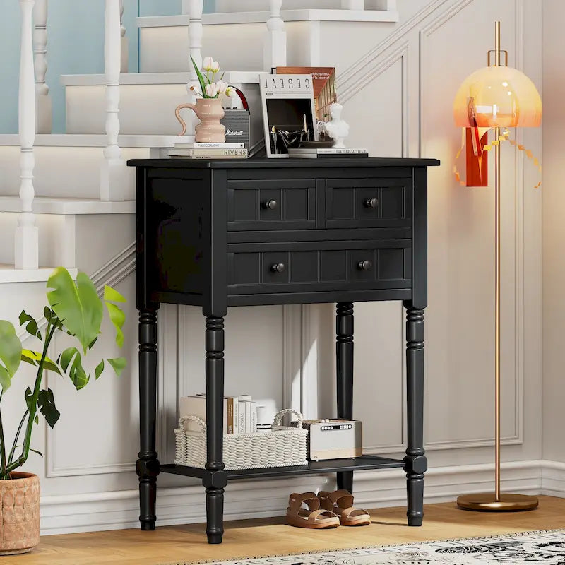 Classic Console Table with Three Storage Drawers and Bottom Shelf