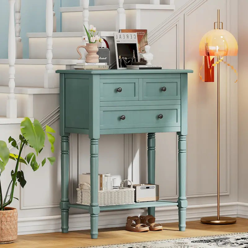 Classic Console Table with Three Storage Drawers and Bottom Shelf