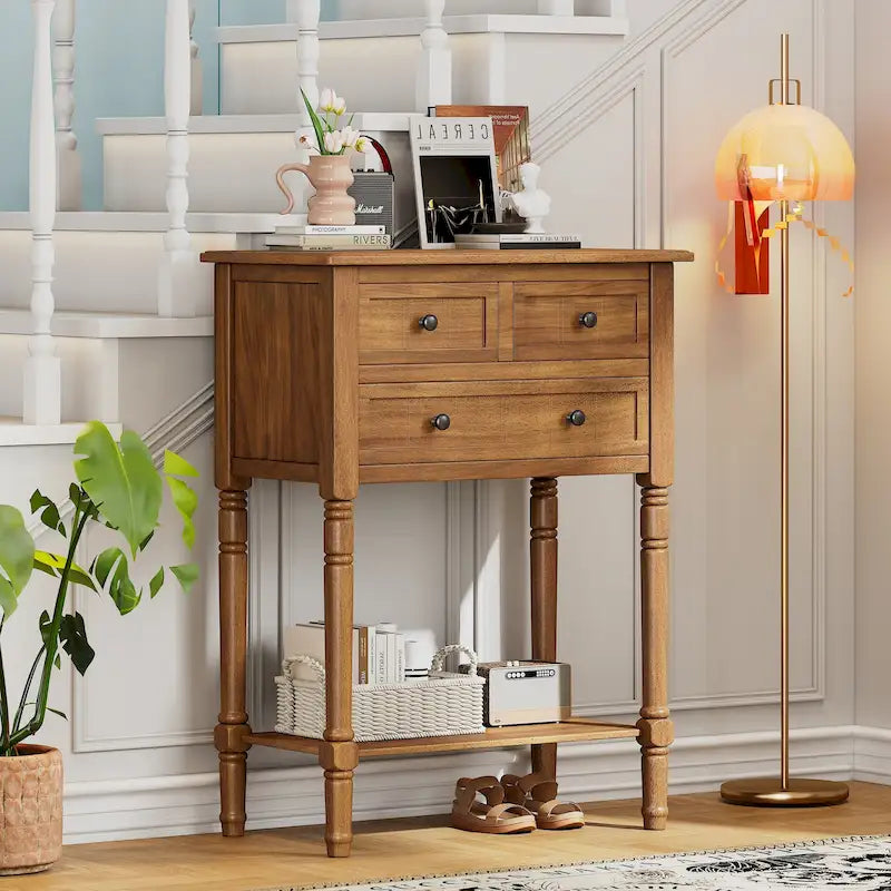 Classic Console Table with Three Storage Drawers and Bottom Shelf