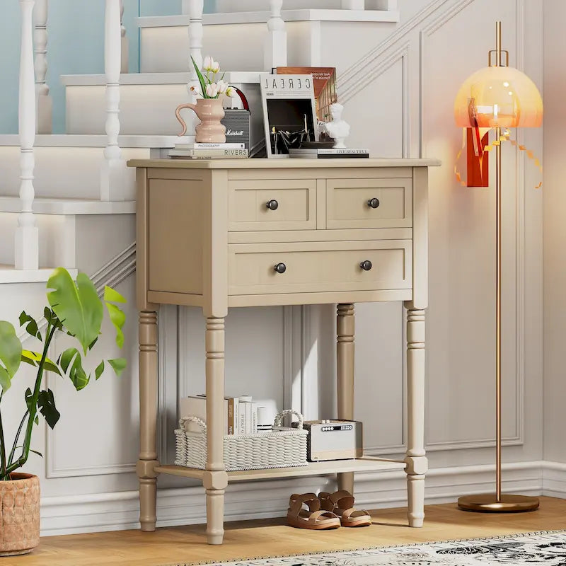 Classic Console Table with Three Storage Drawers and Bottom Shelf