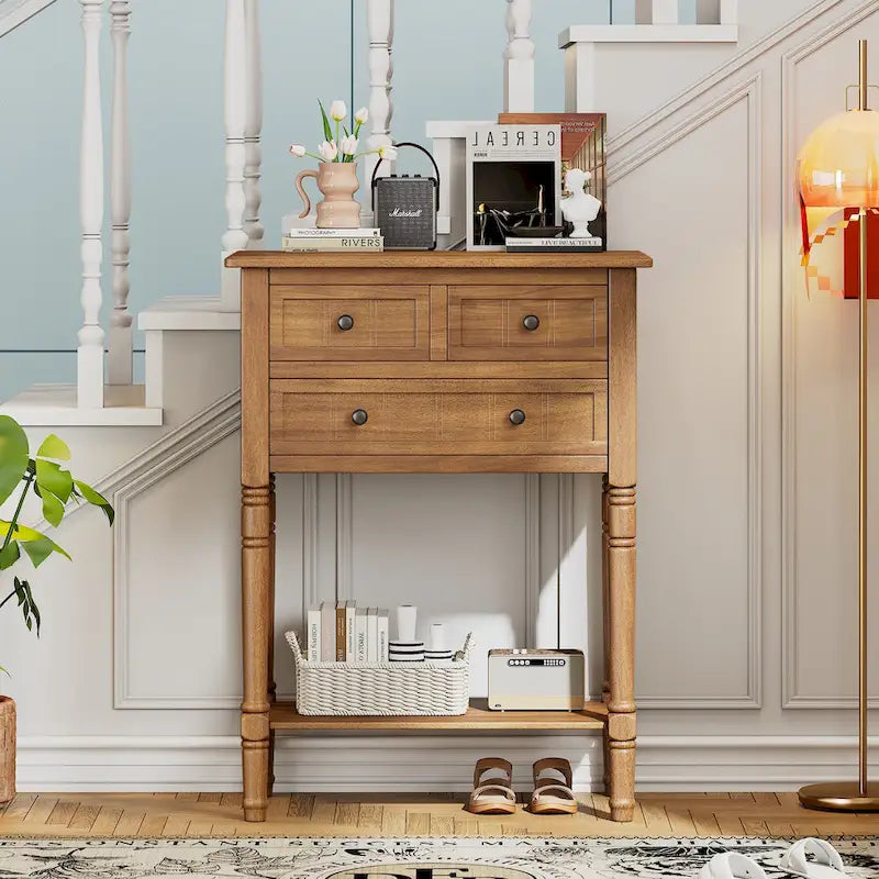 Classic Console Table with Three Storage Drawers and Bottom Shelf
