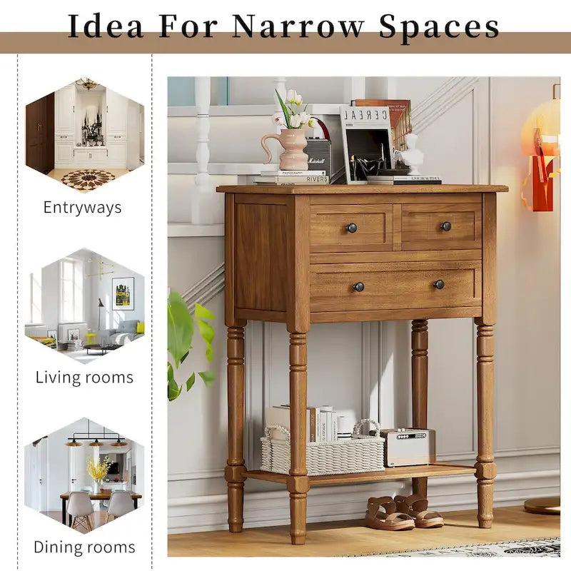 Classic Console Table with Three Storage Drawers and Bottom Shelf