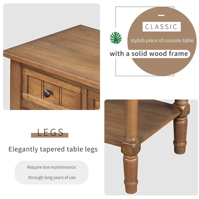 Classic Console Table with Three Storage Drawers and Bottom Shelf