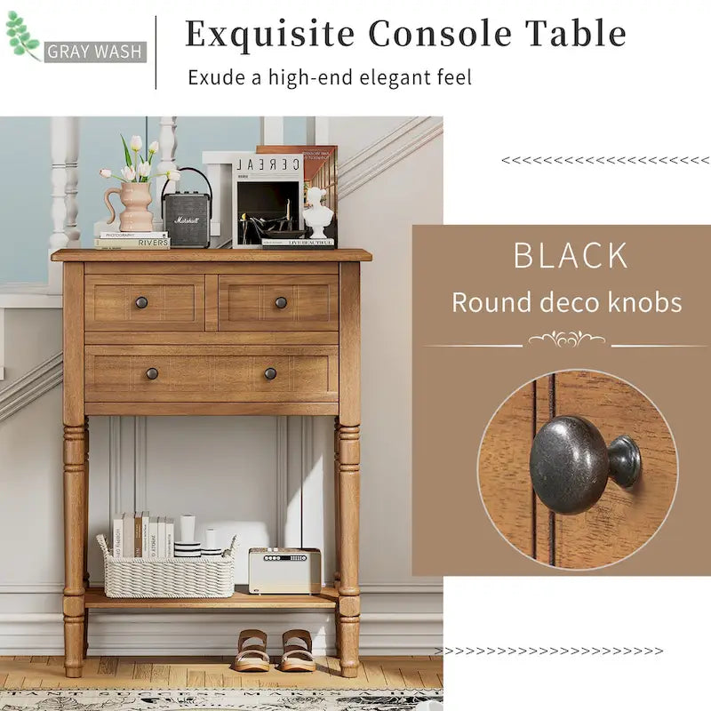 Classic Console Table with Three Storage Drawers and Bottom Shelf