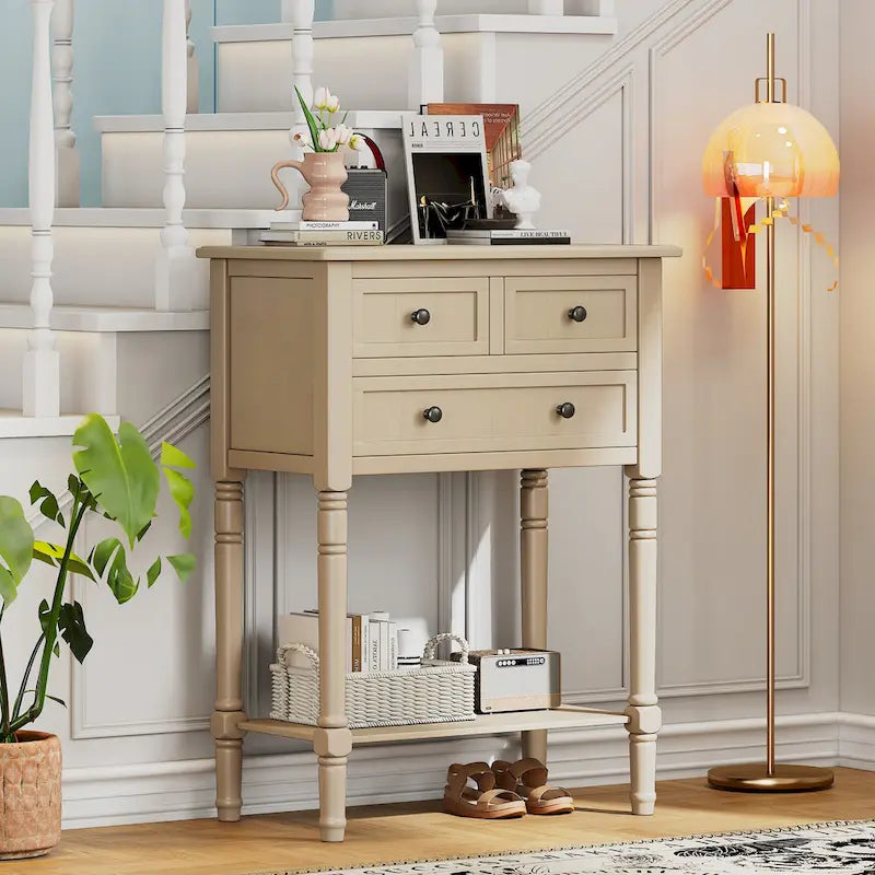 Classic Console Table with Three Storage Drawers and Bottom Shelf