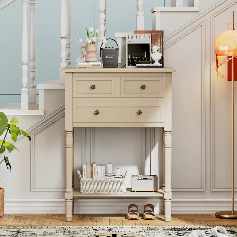 Classic Console Table with Three Storage Drawers and Bottom Shelf